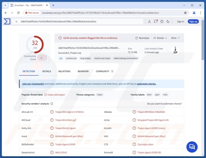 Noodlophile malware detections on VirusTotal